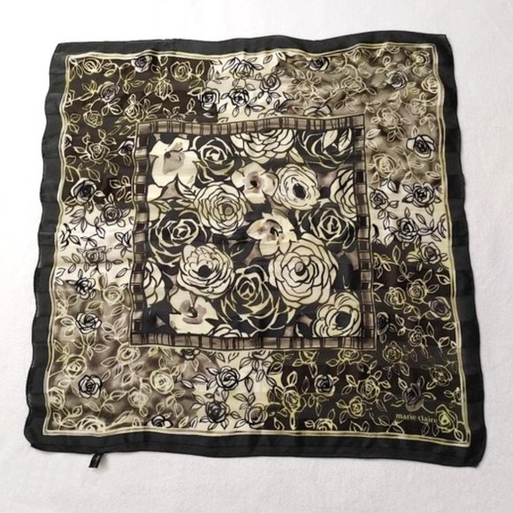 MARIE CLAIRE 100% Silk Square Scarf Floral Taupe - Picture 5 of 12